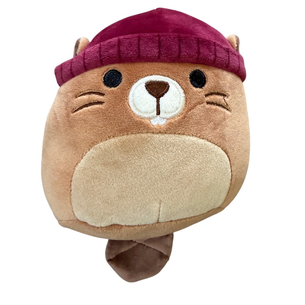 Squishmallows 8 Inch Chip the Beaver with Maroon Beanie Hat Plush Toy SQHW00545